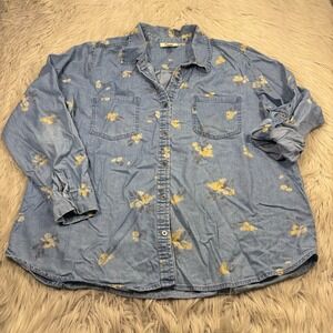 Style & Co Women's XL Blue Floral Chambray Button Front Shirt Spring Dopamine